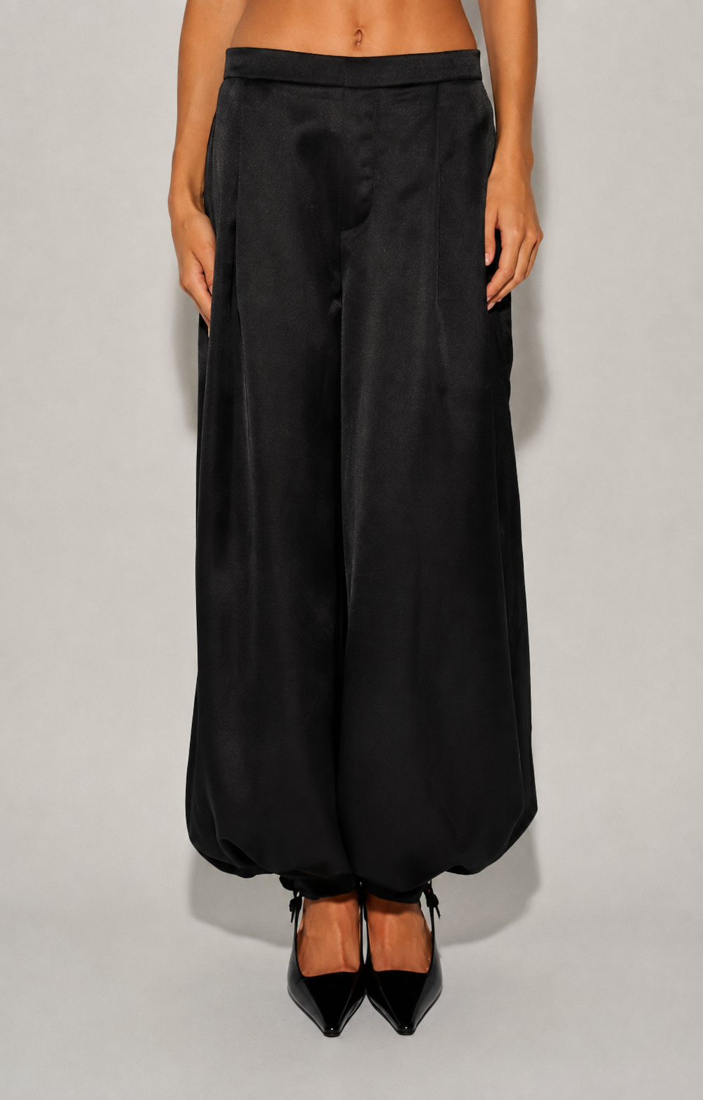 Woven Satin Balloon Harem Pants