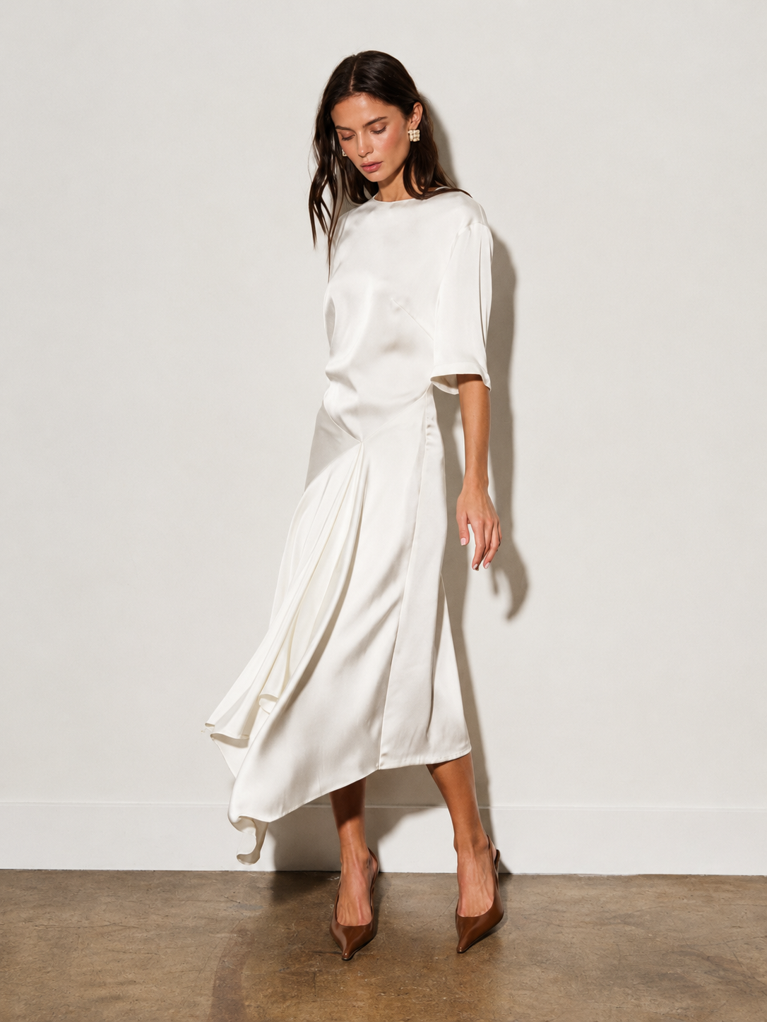Asymmetrical Satin Midi Dress