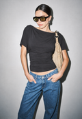Cowl-Neck Ruched Top