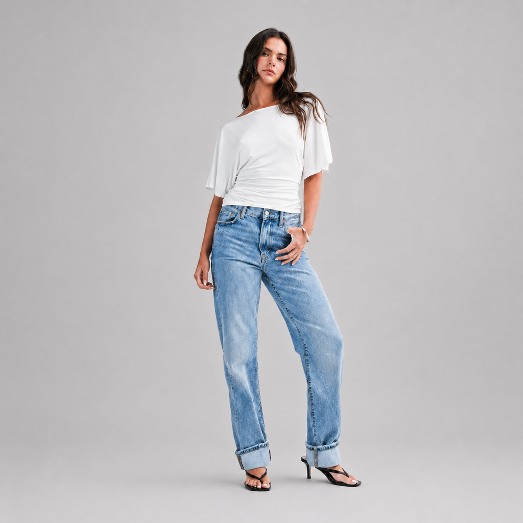 Draped Short Sleeve Back Tie Top