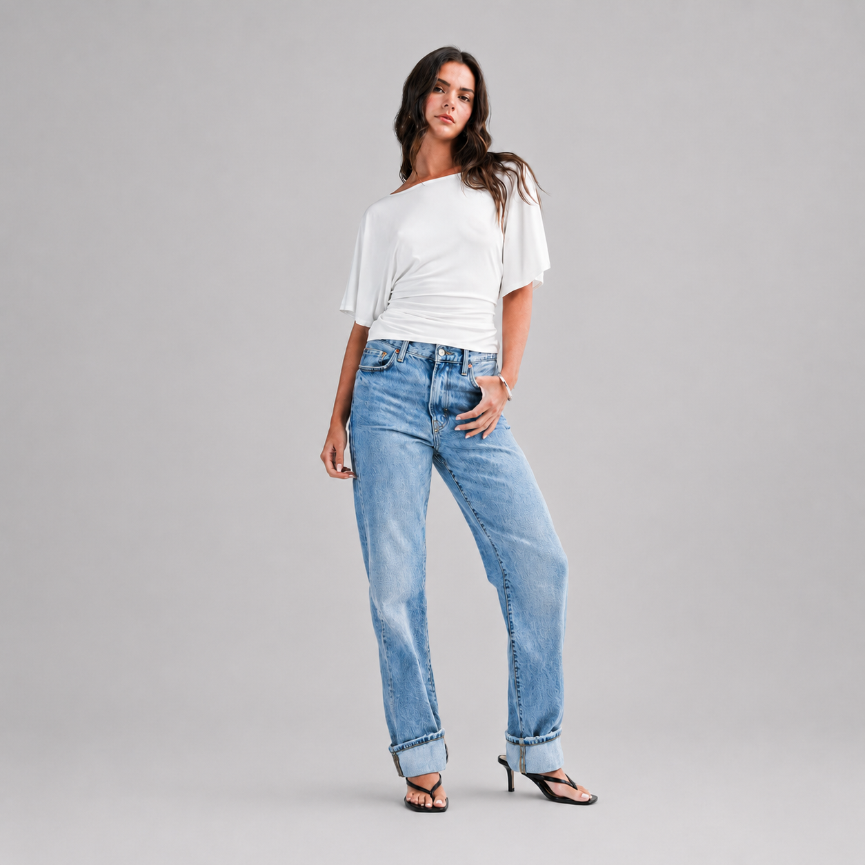 Draped Short Sleeve Back Tie Top