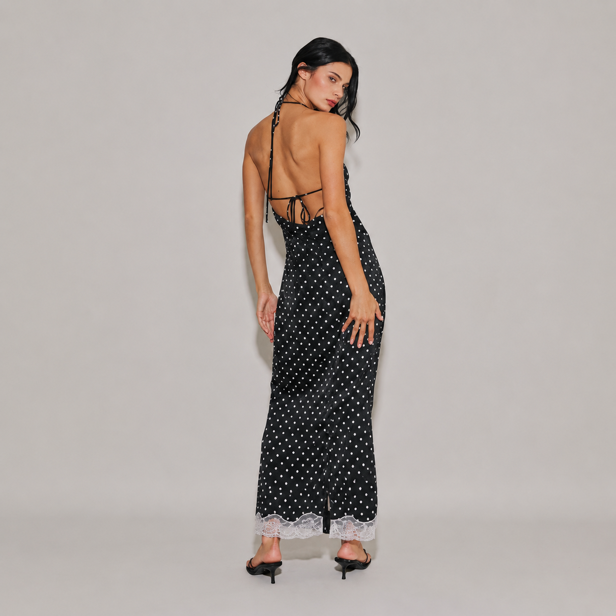 Woven Polka Dot Lace-trimed Maxi Dress