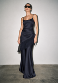 Satin Fringe Sash Slip Maxi Dress