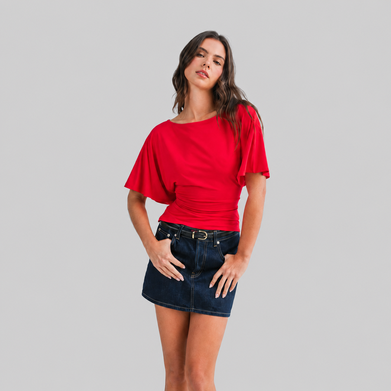 Draped Short Sleeve Back Tie Top