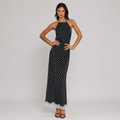 Woven Polka Dot Lace-trimed Maxi Dress