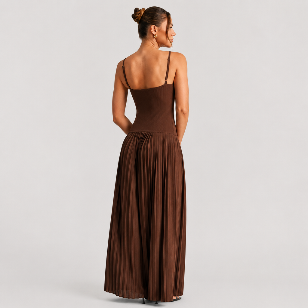Stretch Knit Cutout Pleated Maxi Dress