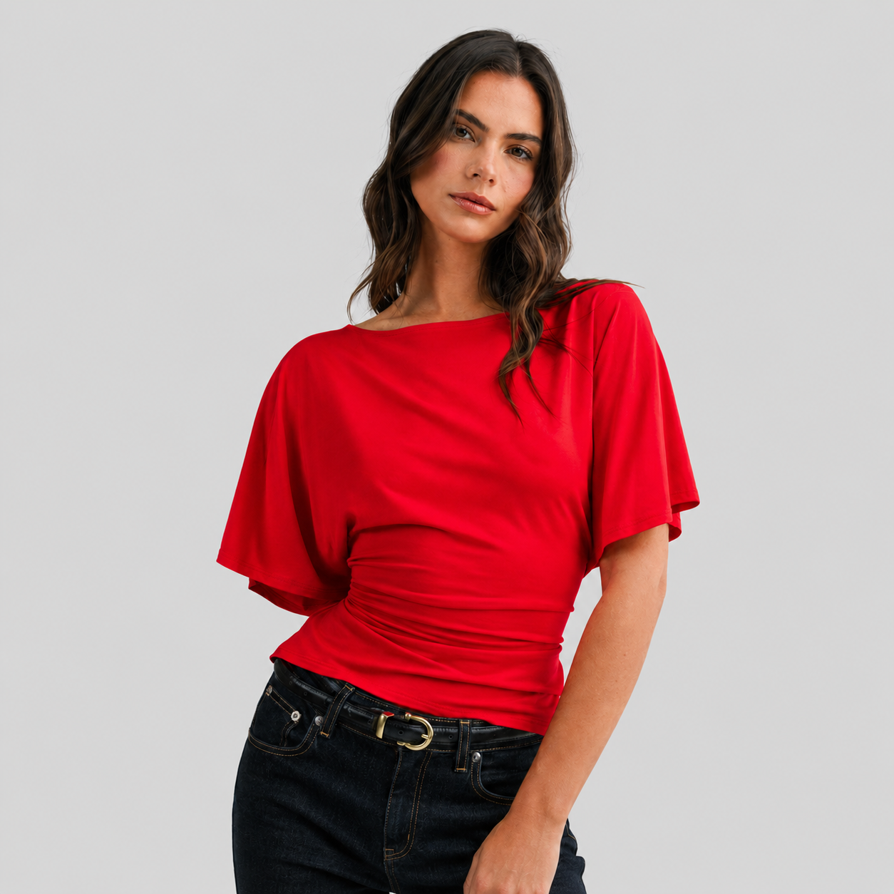 Draped Short Sleeve Back Tie Top