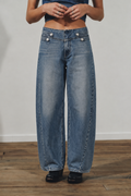 Mid Rise Curved Barrel Denim Pants