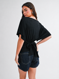 Draped Short Sleeve Back Tie Top