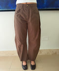 Cotton Wide Leg Barrel Pant (Brown)