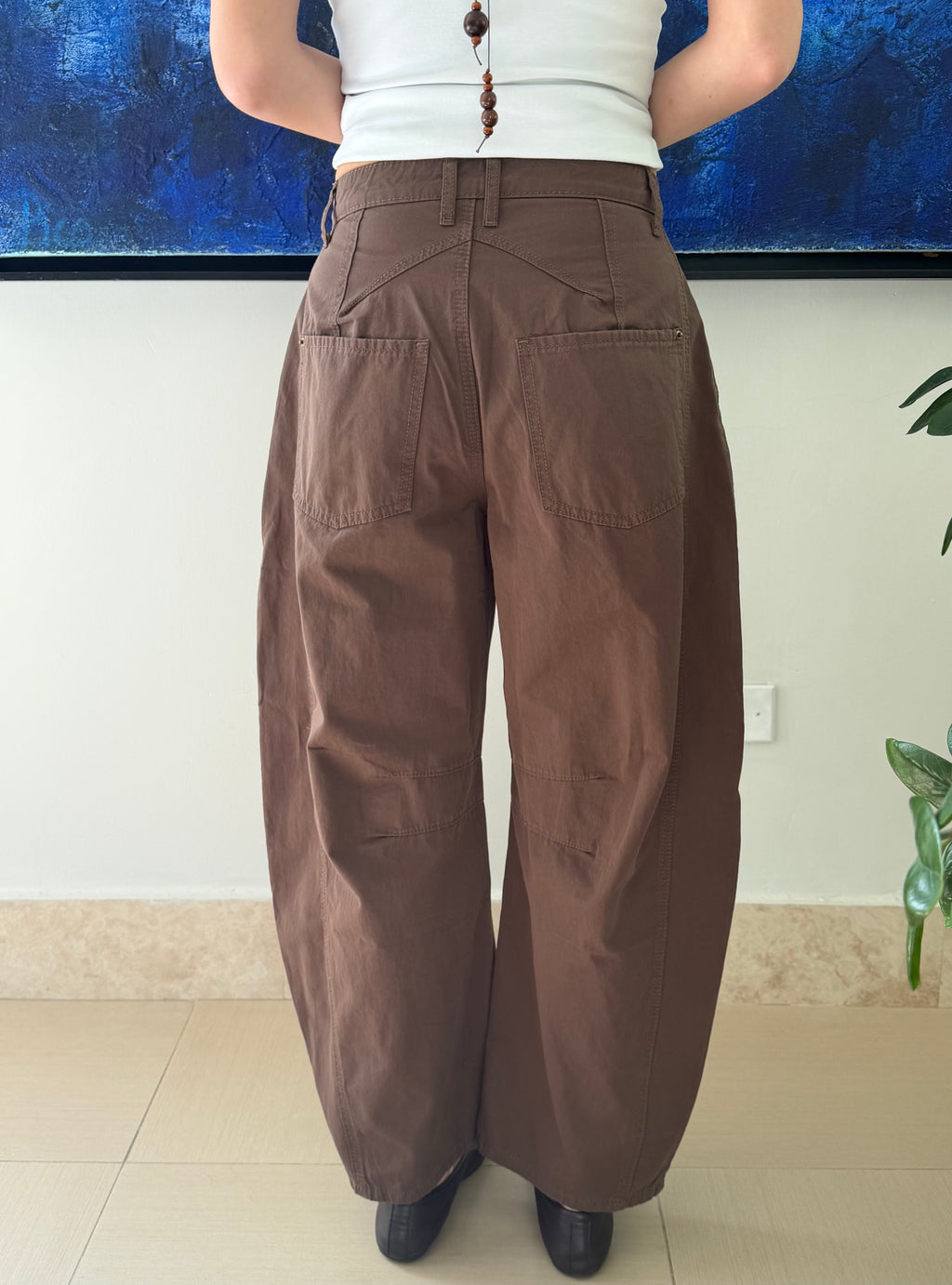 Cotton Wide Leg Barrel Pant (Brown)