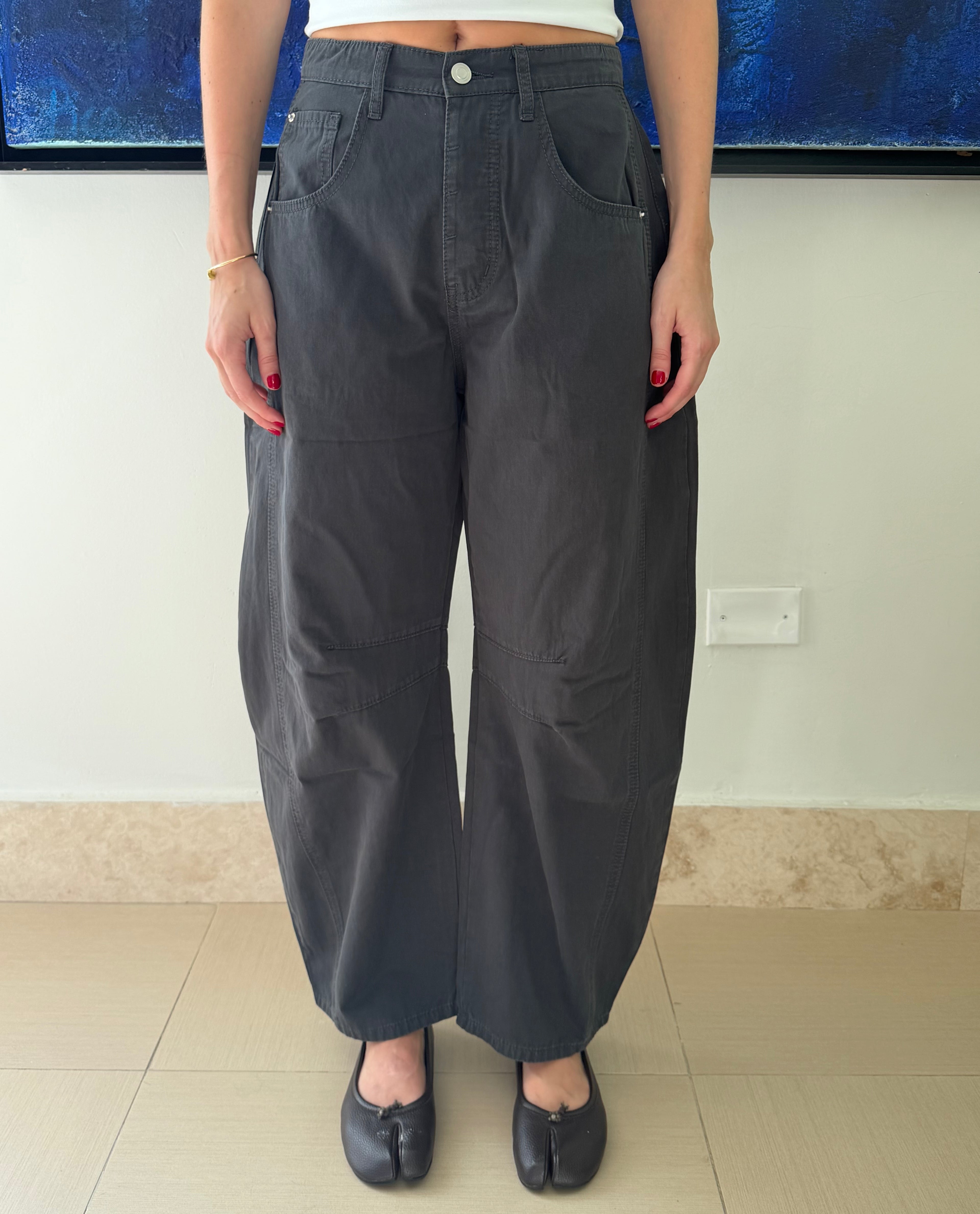 Cotton Wide Leg Barrel Pants (Vintage Navy)