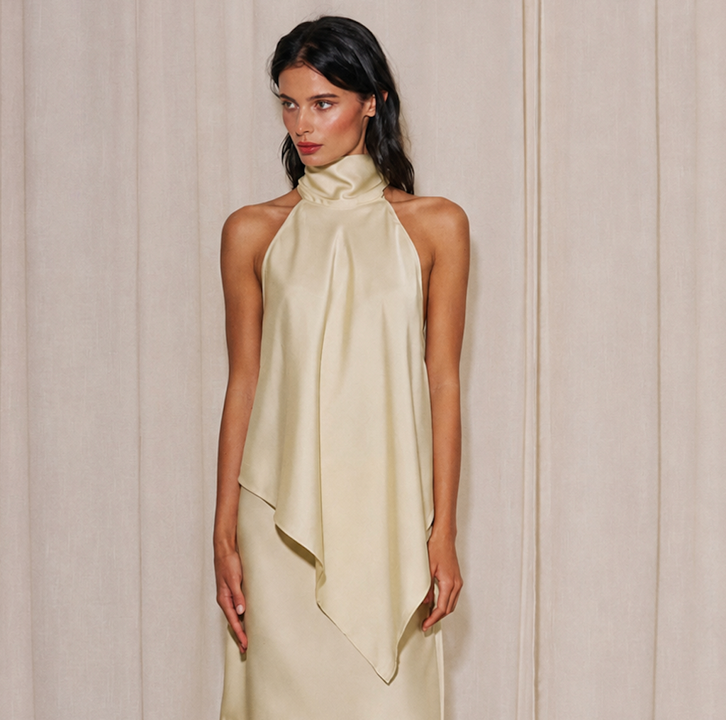 Satin Halter Neck Asymmetrical Top