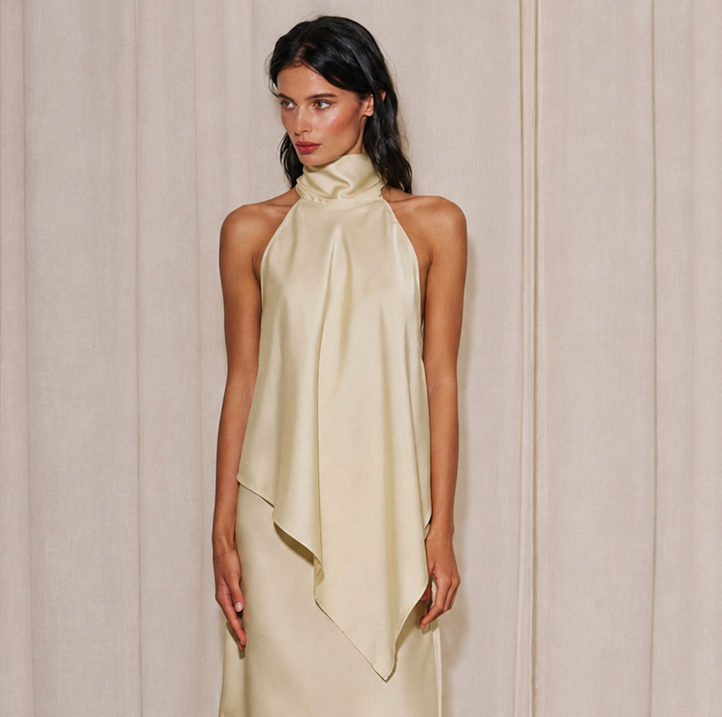 Satin Halter Neck Asymmetrical Top
