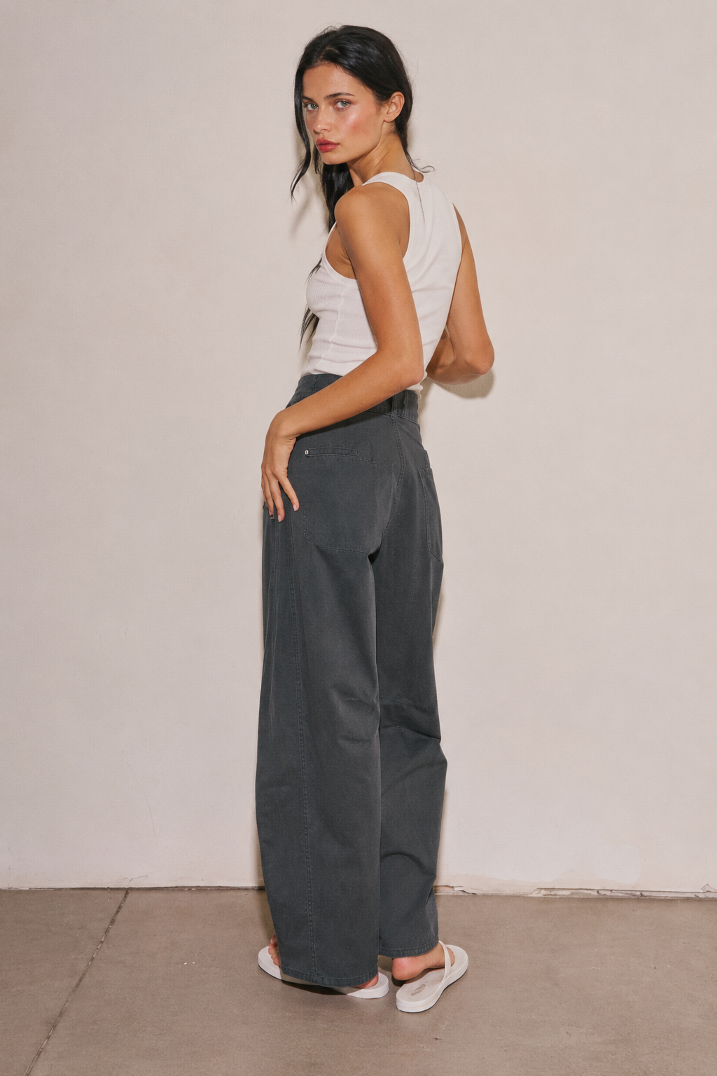 Cotton Wide Leg Barrel Pants (Vintage Navy)