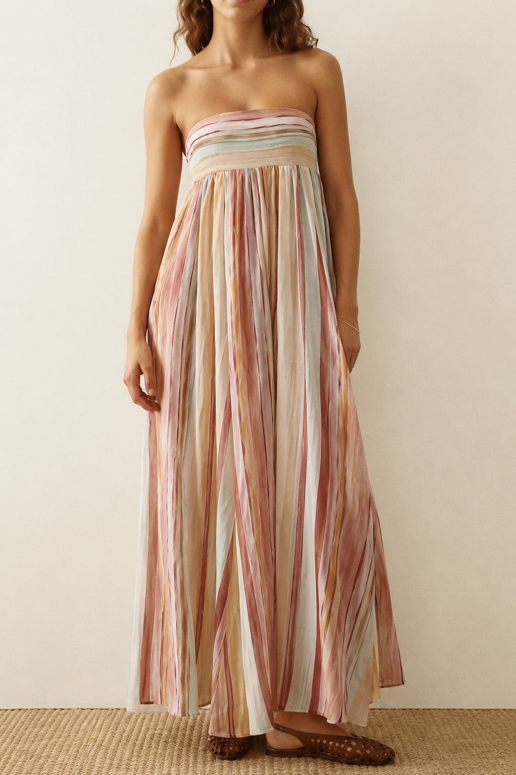 Striped Strapless Maxi Dress