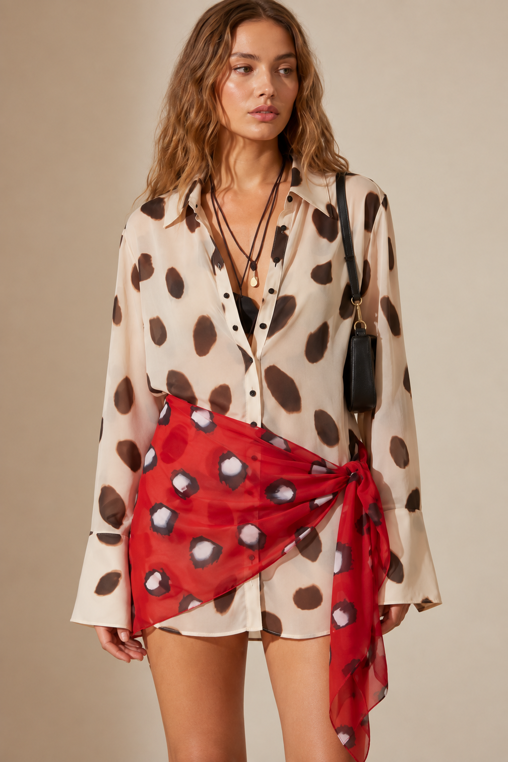 Polka Dot Sheer Wrap Mini Dress