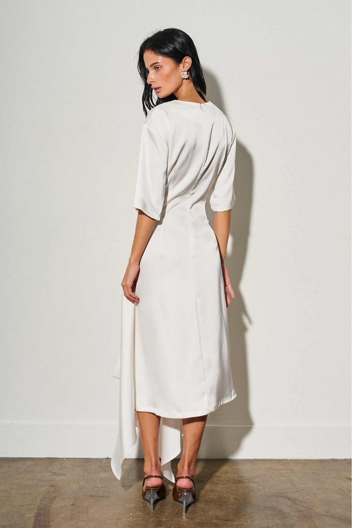 Asymmetrical Satin Midi Dress