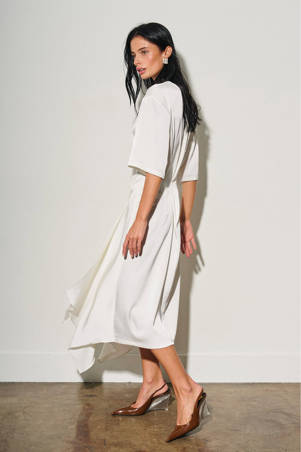 Asymmetrical Satin Midi Dress