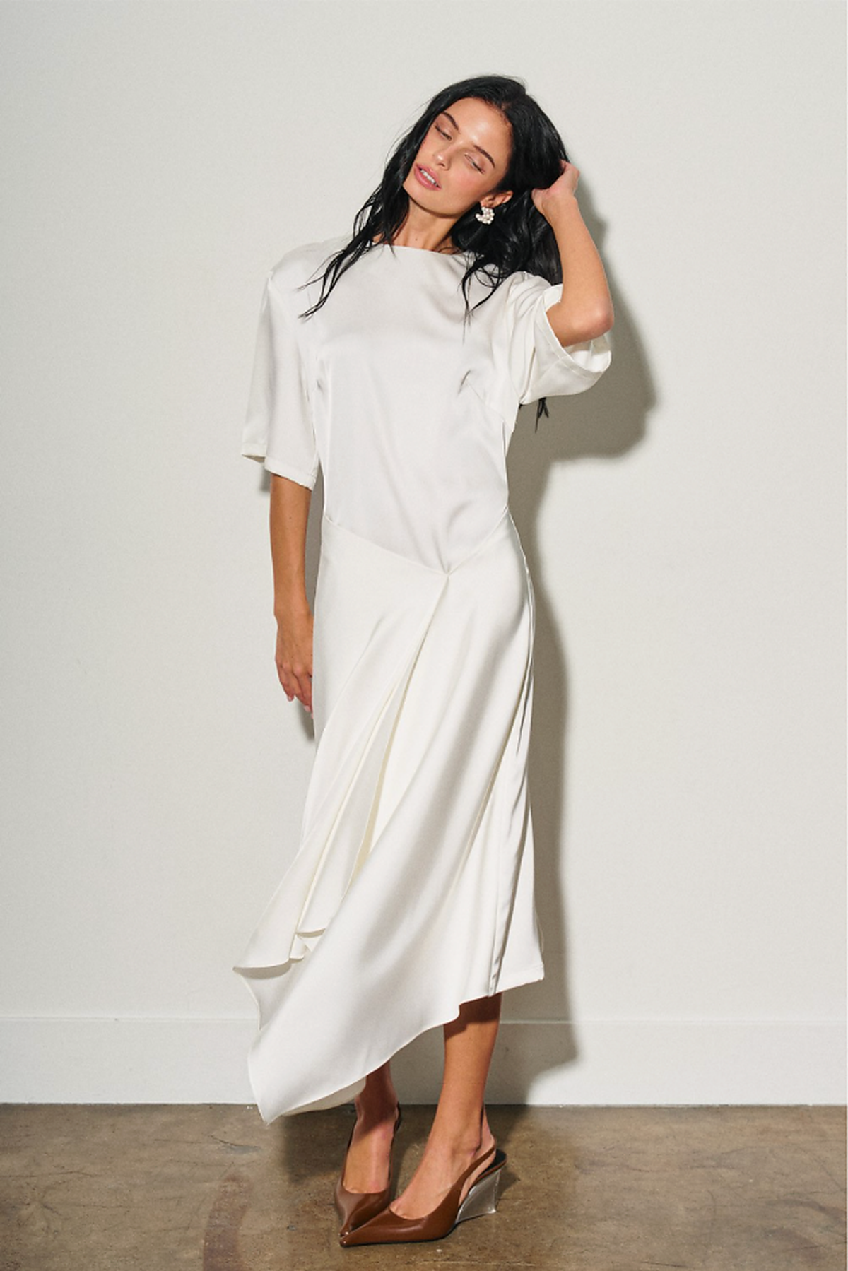 Asymmetrical Satin Midi Dress
