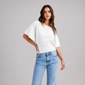 Draped Short Sleeve Back Tie Top