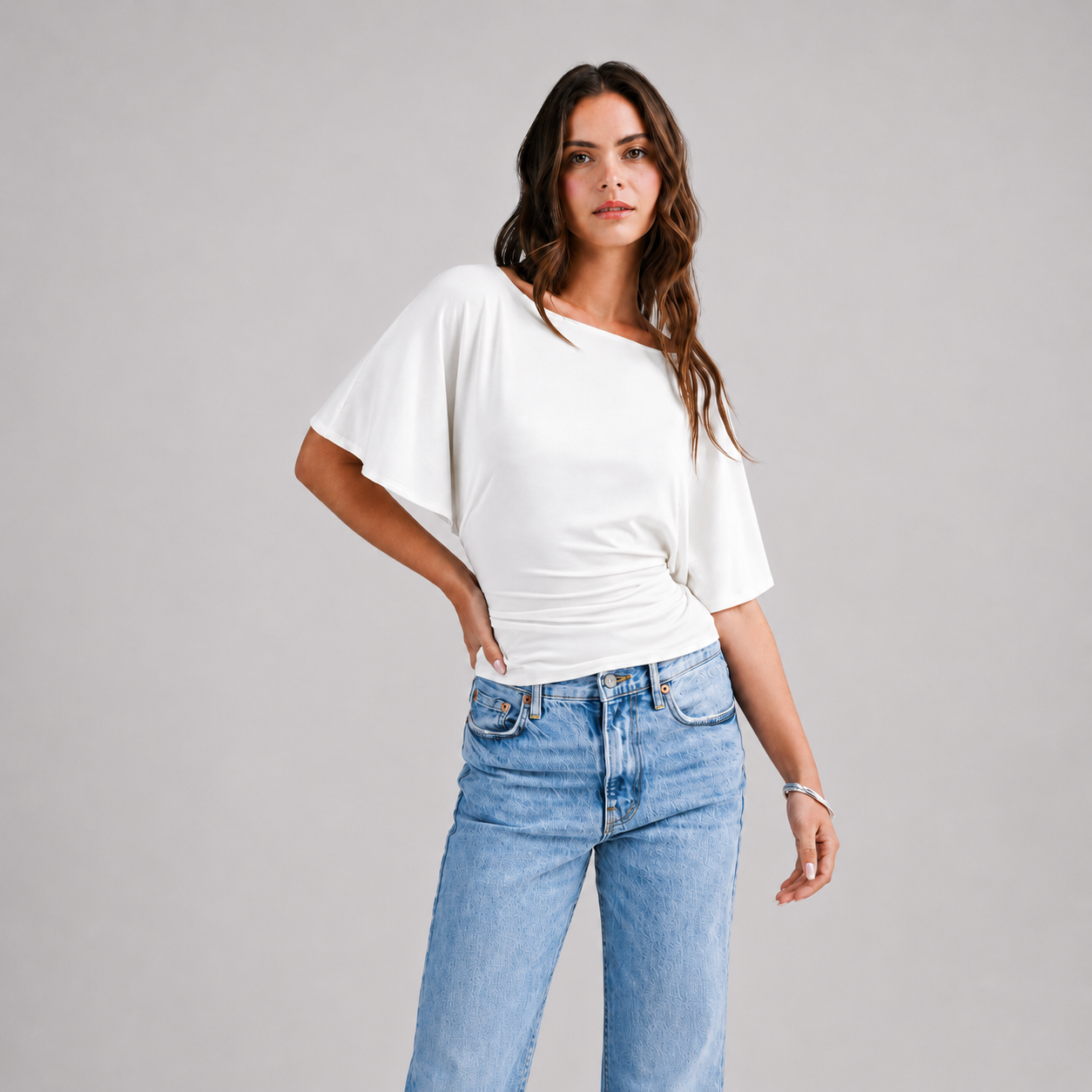 Draped Short Sleeve Back Tie Top