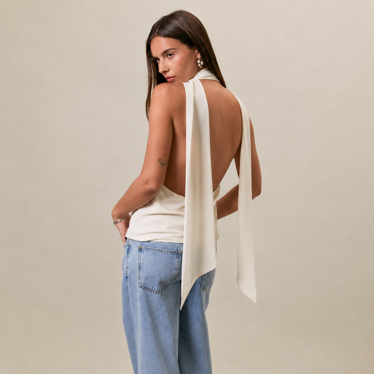 Cowl Neck Top With Attached Scarf