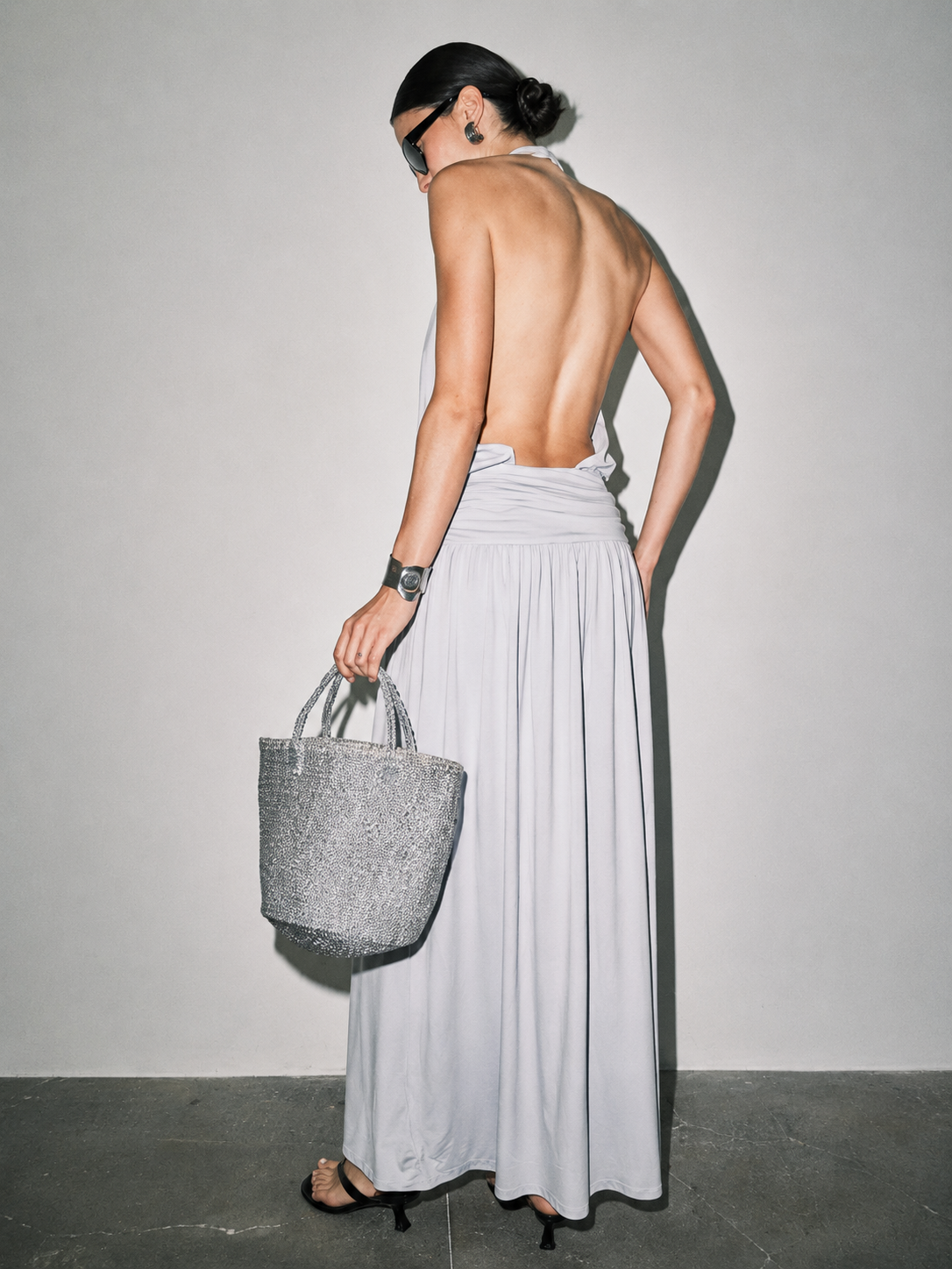 Halter Ruched Waist Blouson Maxi Dress